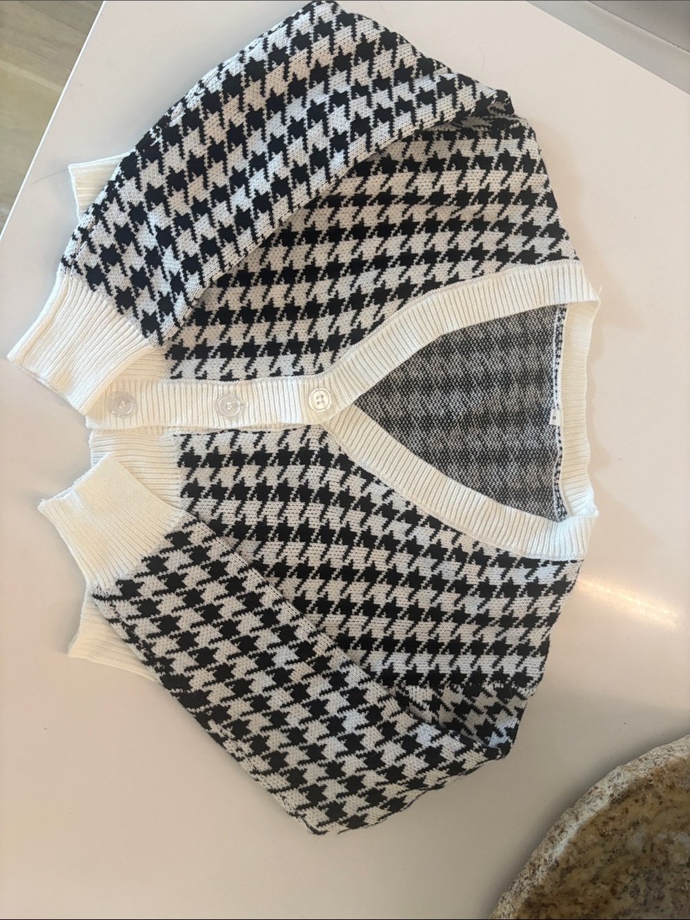 Black & White Houndstooth Button-Up Sweater Cardigan